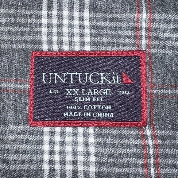 UNTUCKit Flannel Shirt Mens Size 2XL‎ Slim Fit Plaid Long Sleeve Gray Checkered - Picture 3 of 8